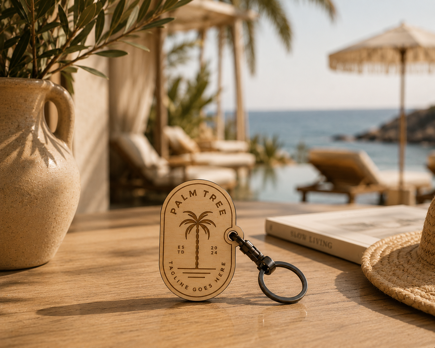 Portachiavi personalizzato in legno per resort sul mare
